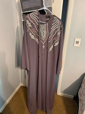 Embellished Purple Maxi Dress with Beaded Detail